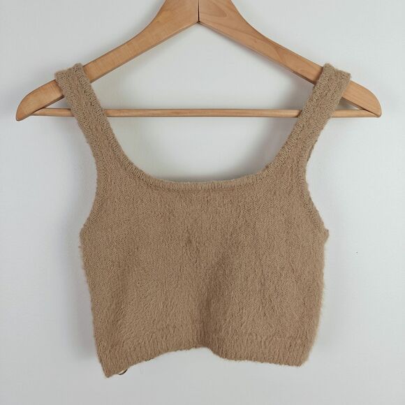 Stradivarius Tan Fluffy Knit Crop Top, Size S - Picture 2 of 5